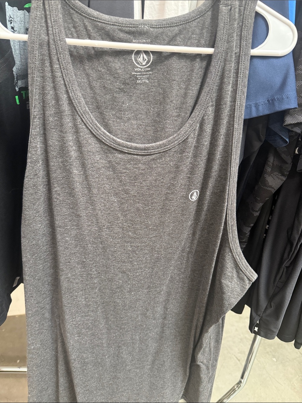 Volcom Men’s Charcoal Gray Tank Top - Small Logo Sleeveless Tee